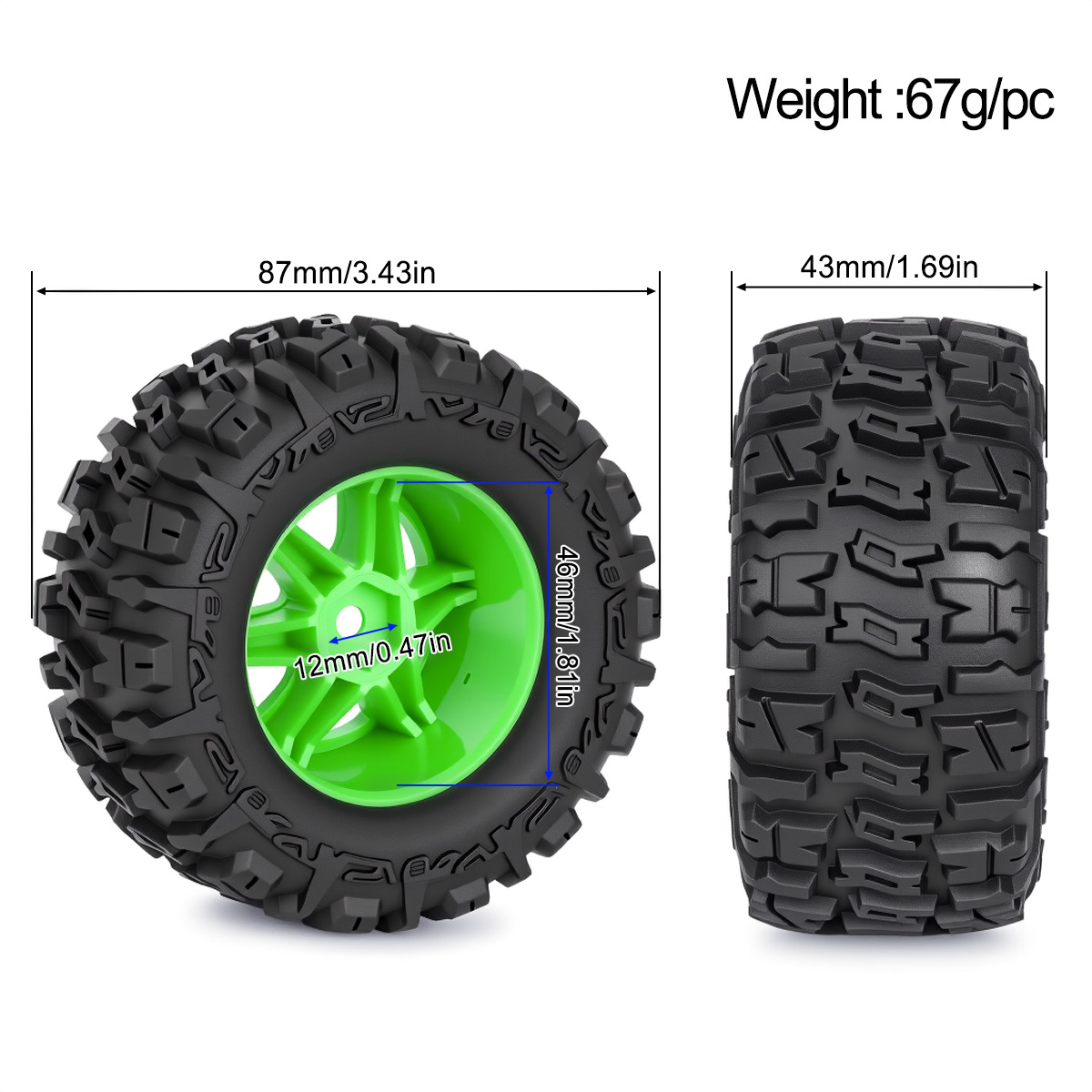 4Pcs 87mm Rubber Tires Wheels  - Rc Hobby Trucks ulasan dan harga